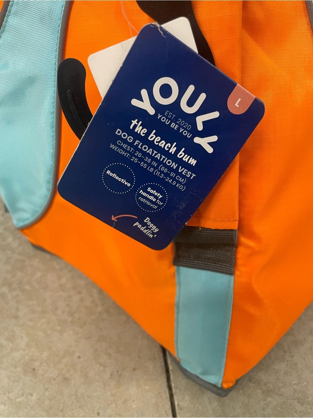 YOULY The Beach Bum Dog Flotation Vest Life Jacket Orange Blue Reflective Size L - Picture 2 of 7